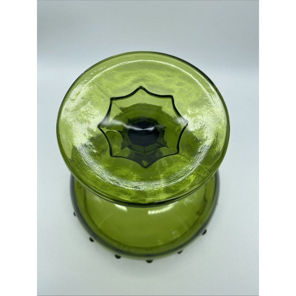 Indiana Glass Teardrop Olive Green Footed Compote 7.75" Tall 7.5" Diameter 1960s - Picture 8 of 9